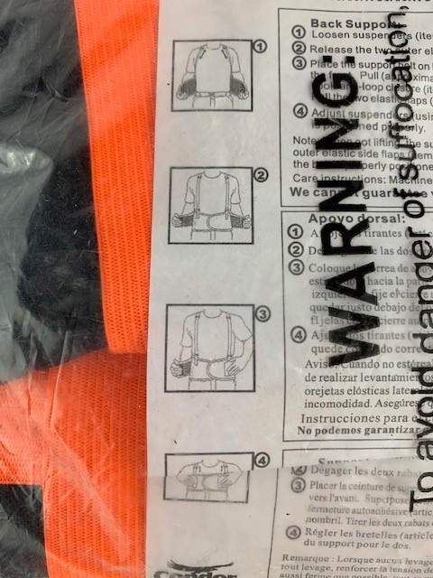 Back Support Condor 1UM62A Elastic Brace New NIP Sealed Orange/Black XL