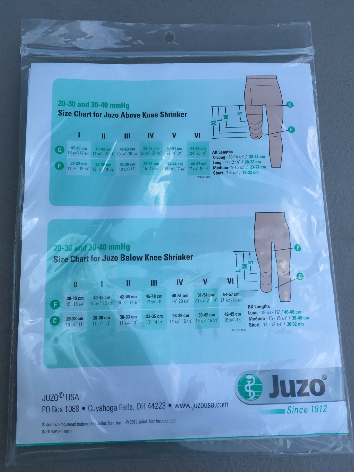 JUZO 3512FGLVI Soft Prosthetic Shrinker AK 12in/30cm Size 6, Breathable Knit