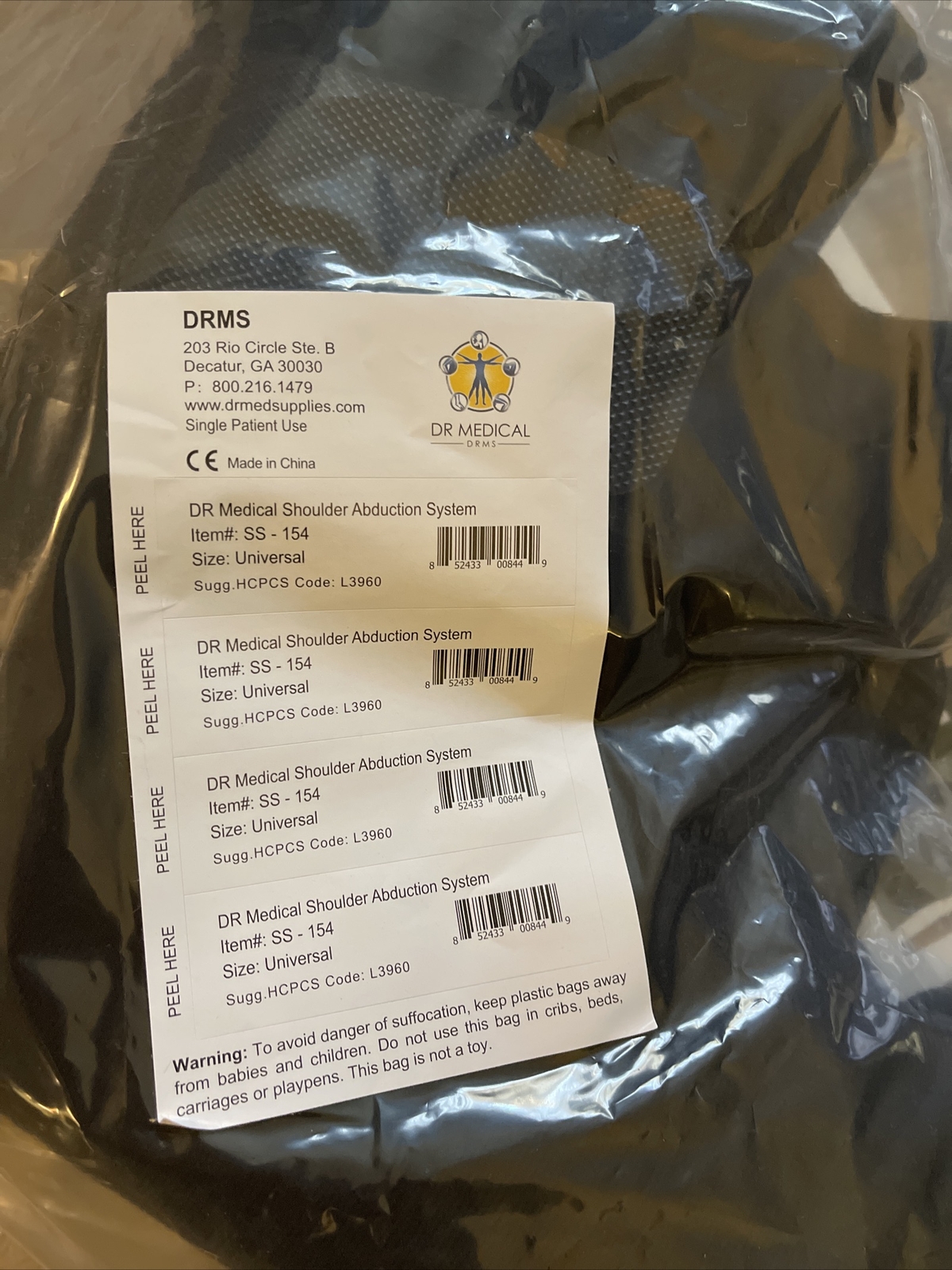 Dr Medical Shoulder Abduction System SS-154 Universal Brace – Black – New