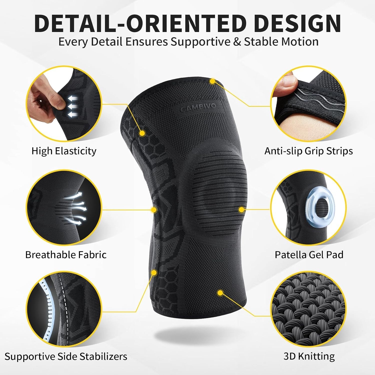 2 Pack Large Knee Brace Sleeves with Patella Gel Pad – Pain Relief & Stability