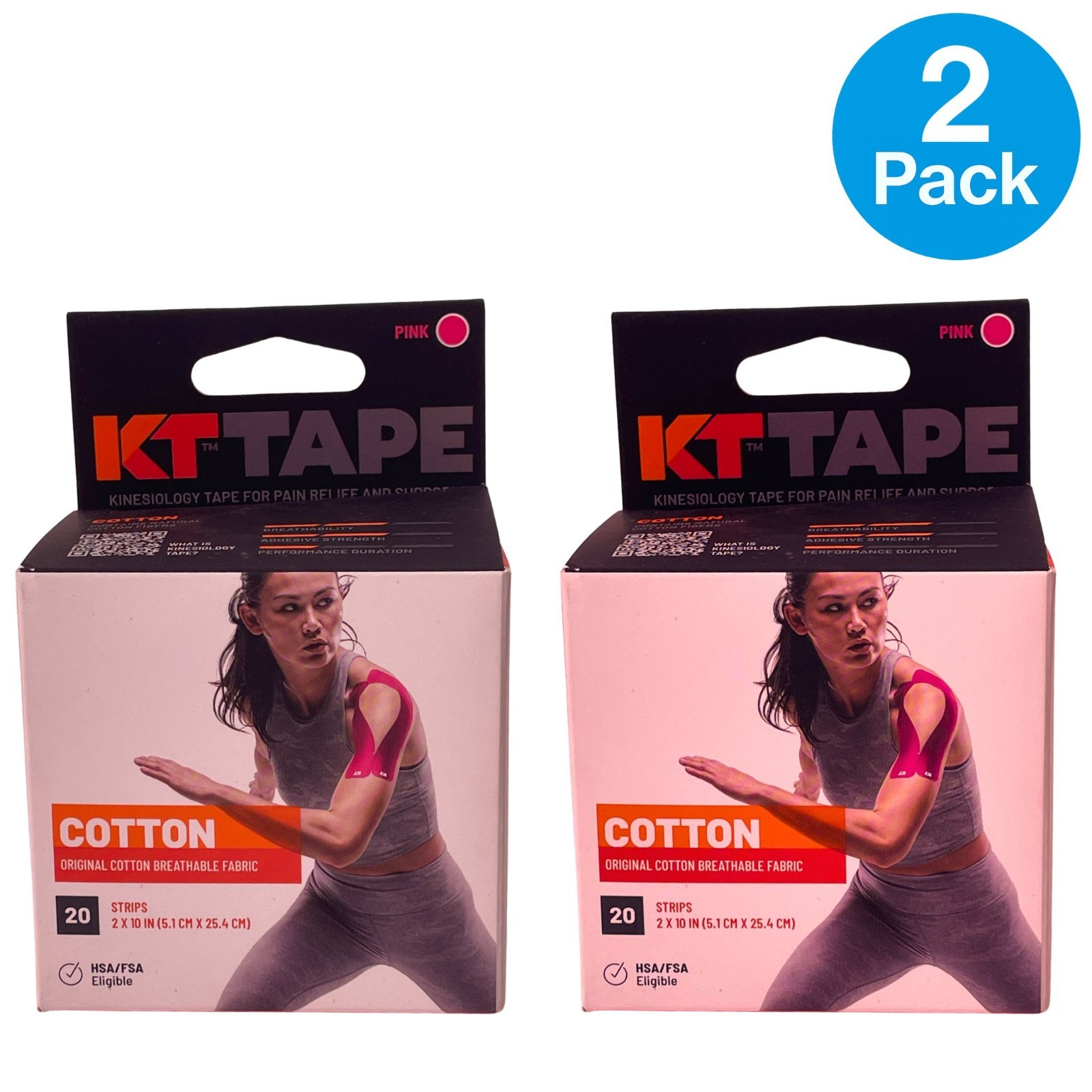 KT Tape Cotton Kinesiology Tape 20 Strips Pink 2 Pack New