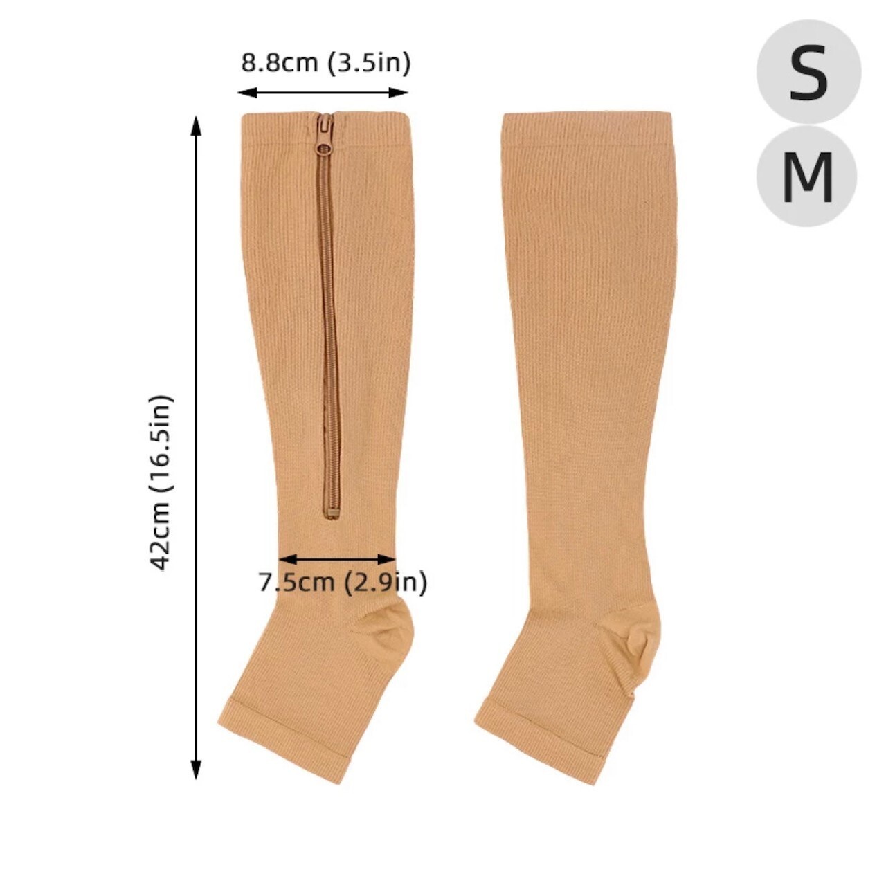BSOS Zipper Compression Socks, Easy On, 1 Pair, 20-30mmgh, Medical Grade