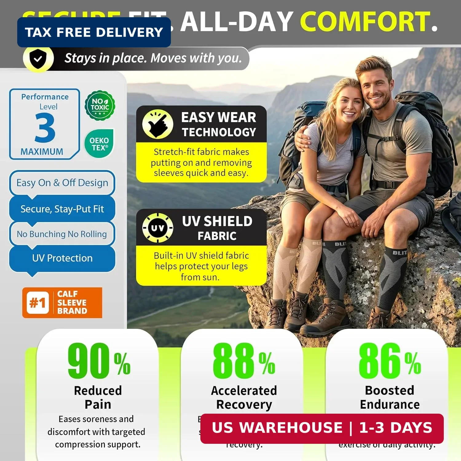 BLITZU Calf Compression Sleeve for Men & Women Footless Compression Socks Suppor