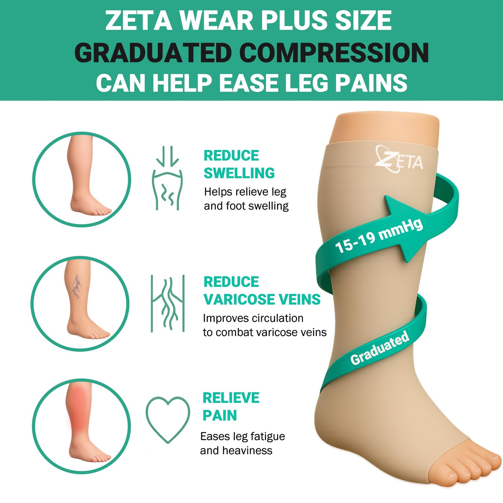 Zeta Wear Open Toe Plus Size Compression Socks for Women and 1 Pair – Gray