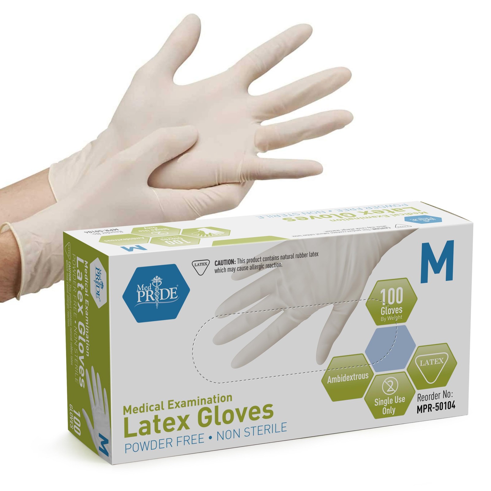 MED PRIDE Disposable Latex Medical Examination Gloves, Large/100, White