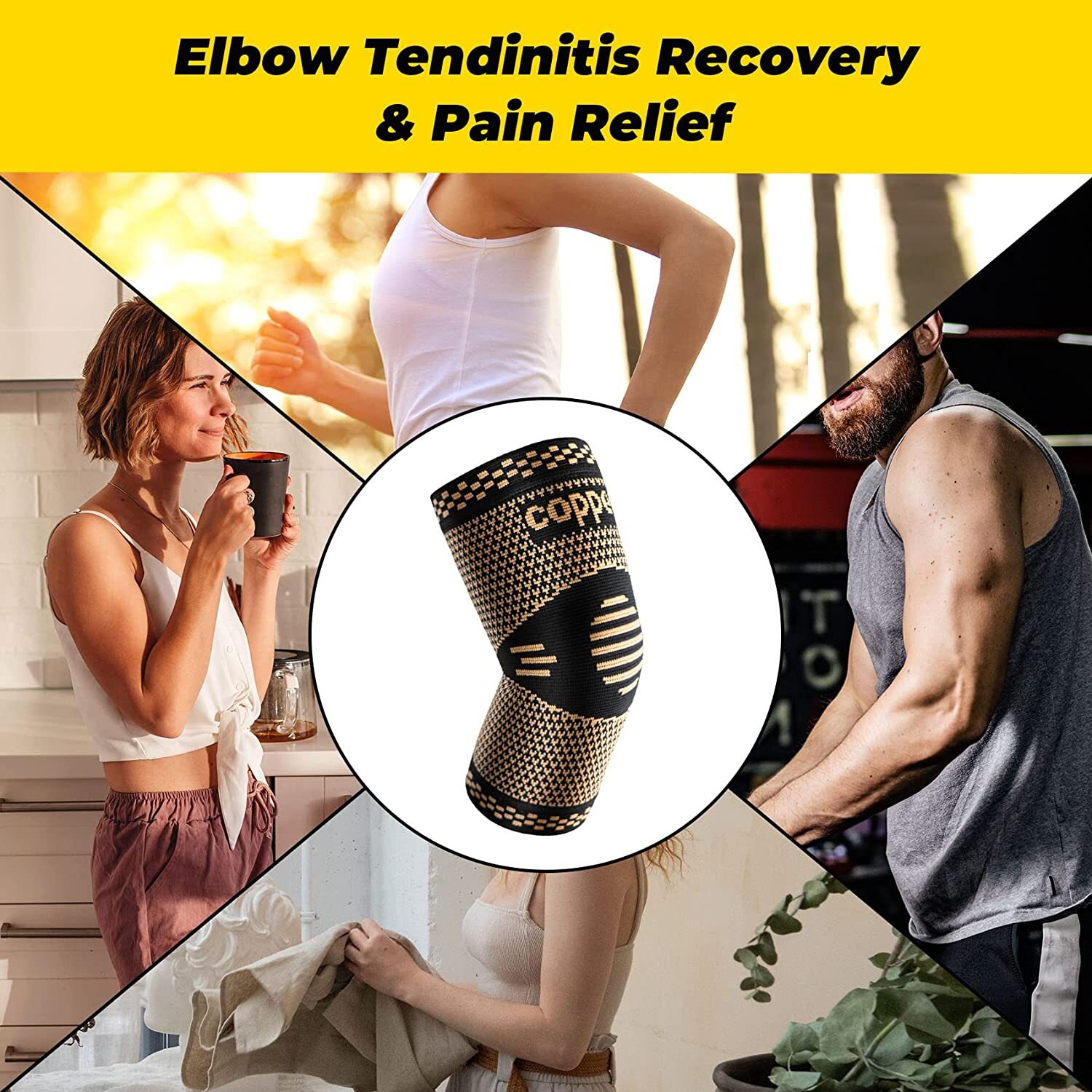 Copper Elbow Brace Compression Support Sleeve Arthritis Tendonitis Joint Pain TH