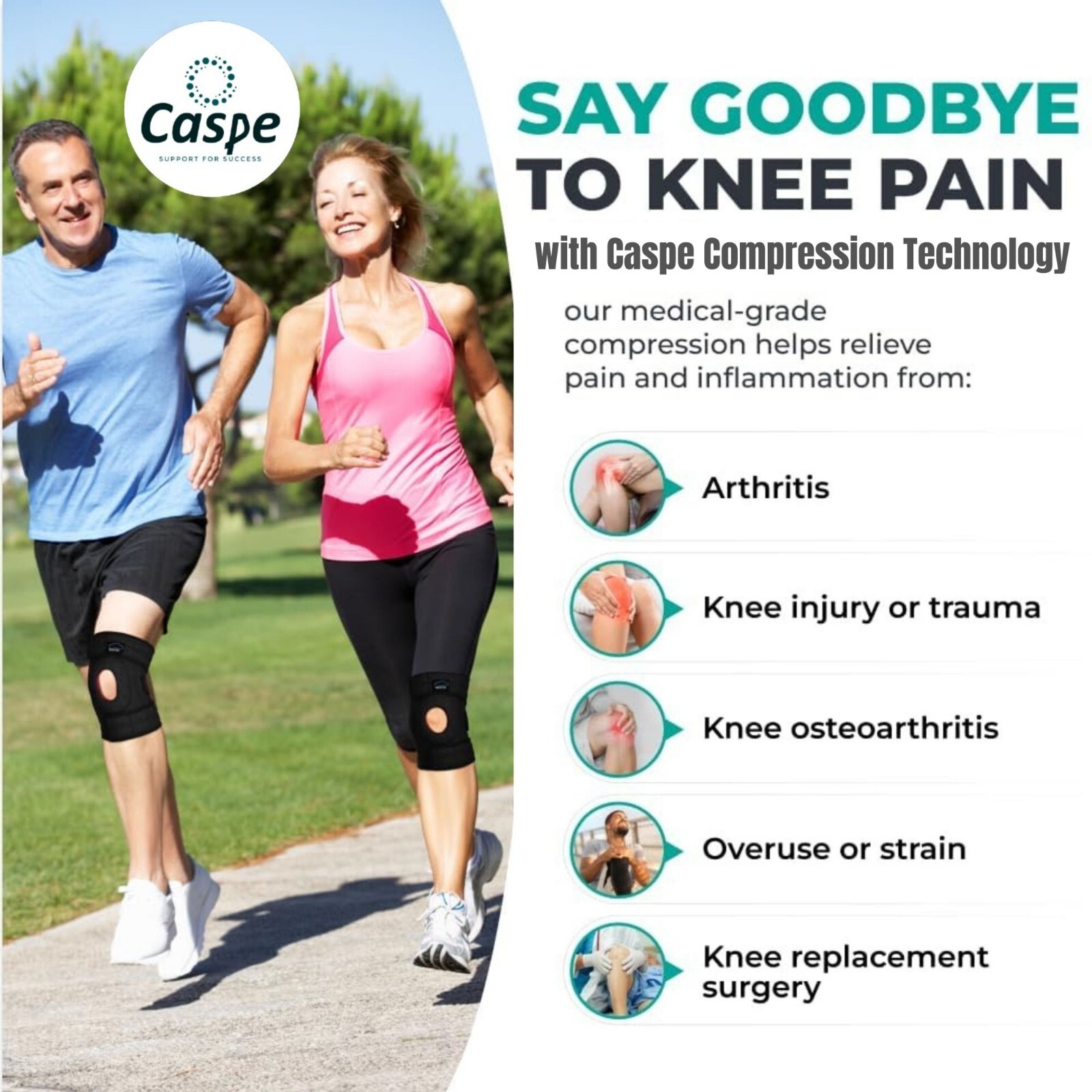 Caspe Hook & Loop Knee Brace for Knee Pain Adjustable Knee Support Stabilizer