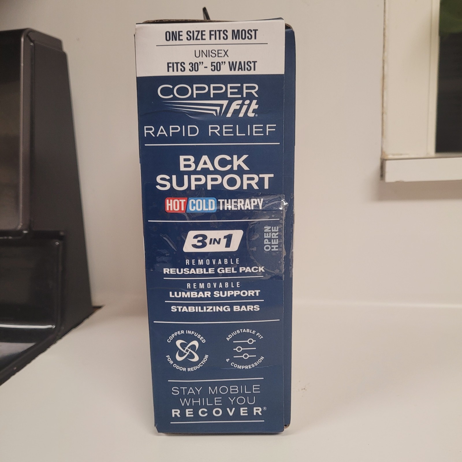 Copper Fit Rapid Relief Back Support Adjustable Fit Hot Cold Therapy OPEN BOX