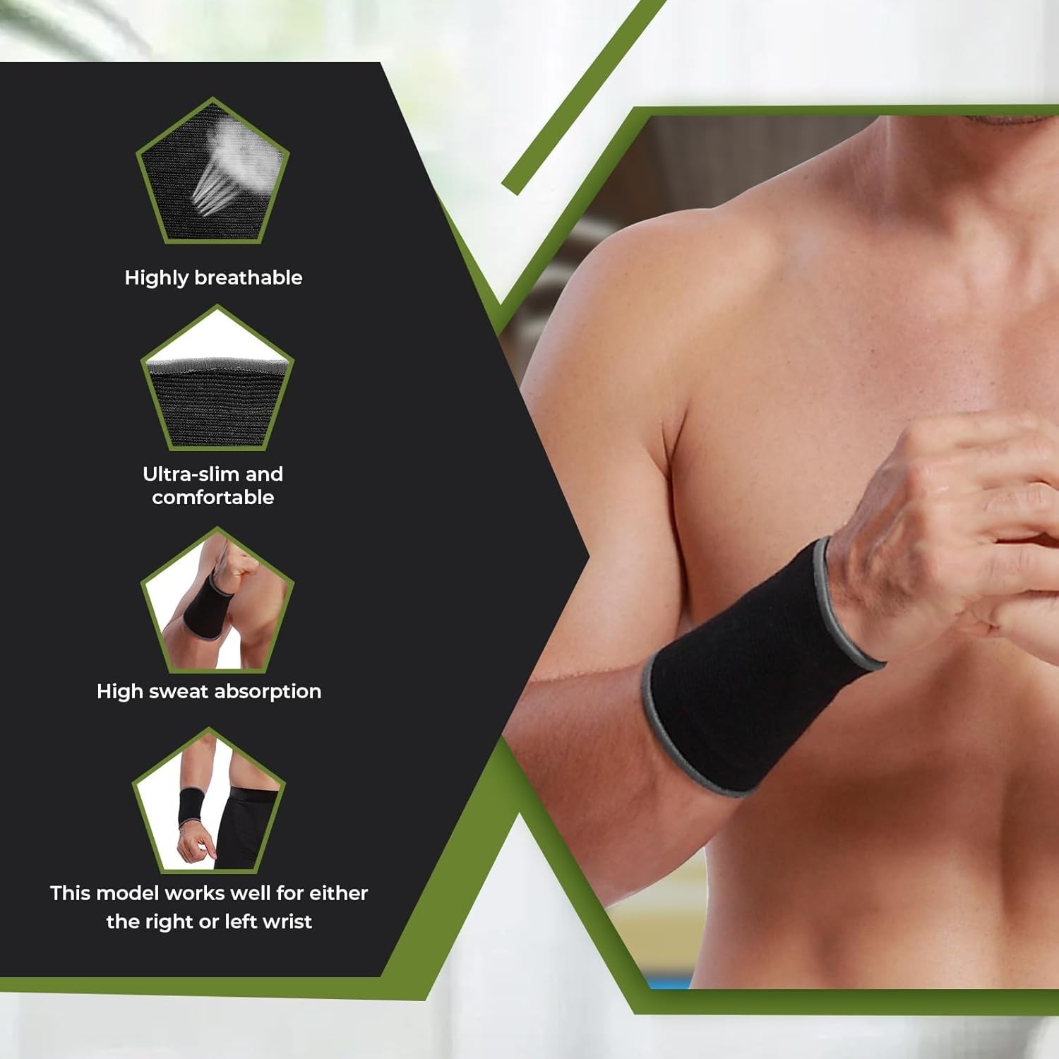Lightweight Elastic Wrist Support Sleeve in Black – Ideal for Sports & Training