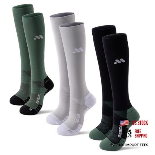 Compression Socks for Women and Men,Knee High 15 Medium A01-black/Gray/Green