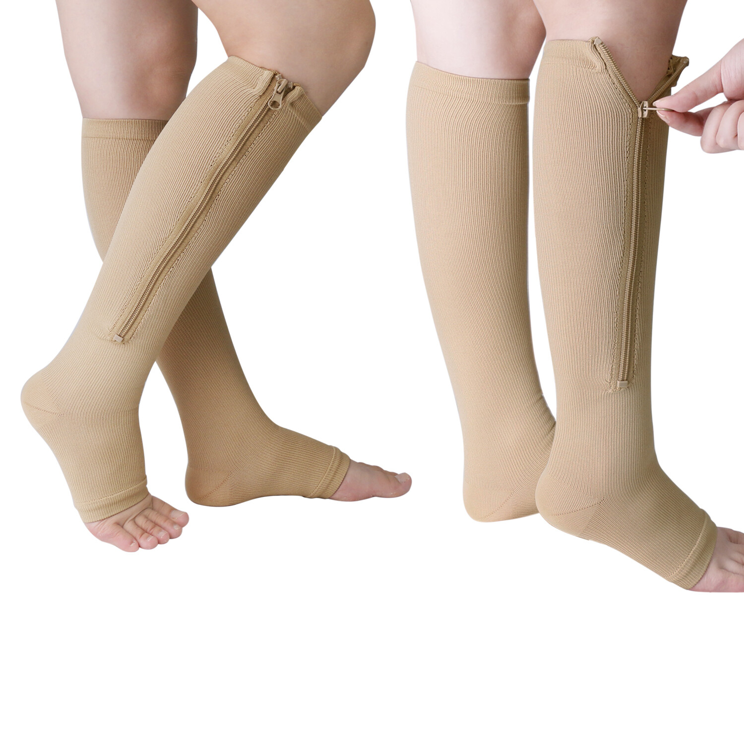 Men Women Compression Socks Open Toe Zipper Leg Calf Ankle Support Pain Relief