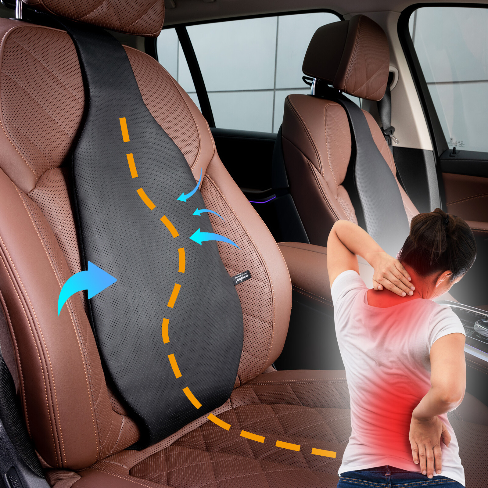 Lumbar Support Pillow Back Car Seat Cushion PU Leather Orthopedic Backrest