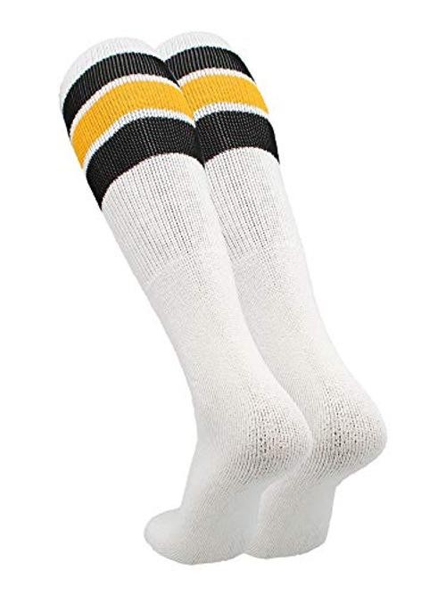 Retro Tube Socks with Stripes for Men & Women – 3 Stripe, Medium Black/Gold