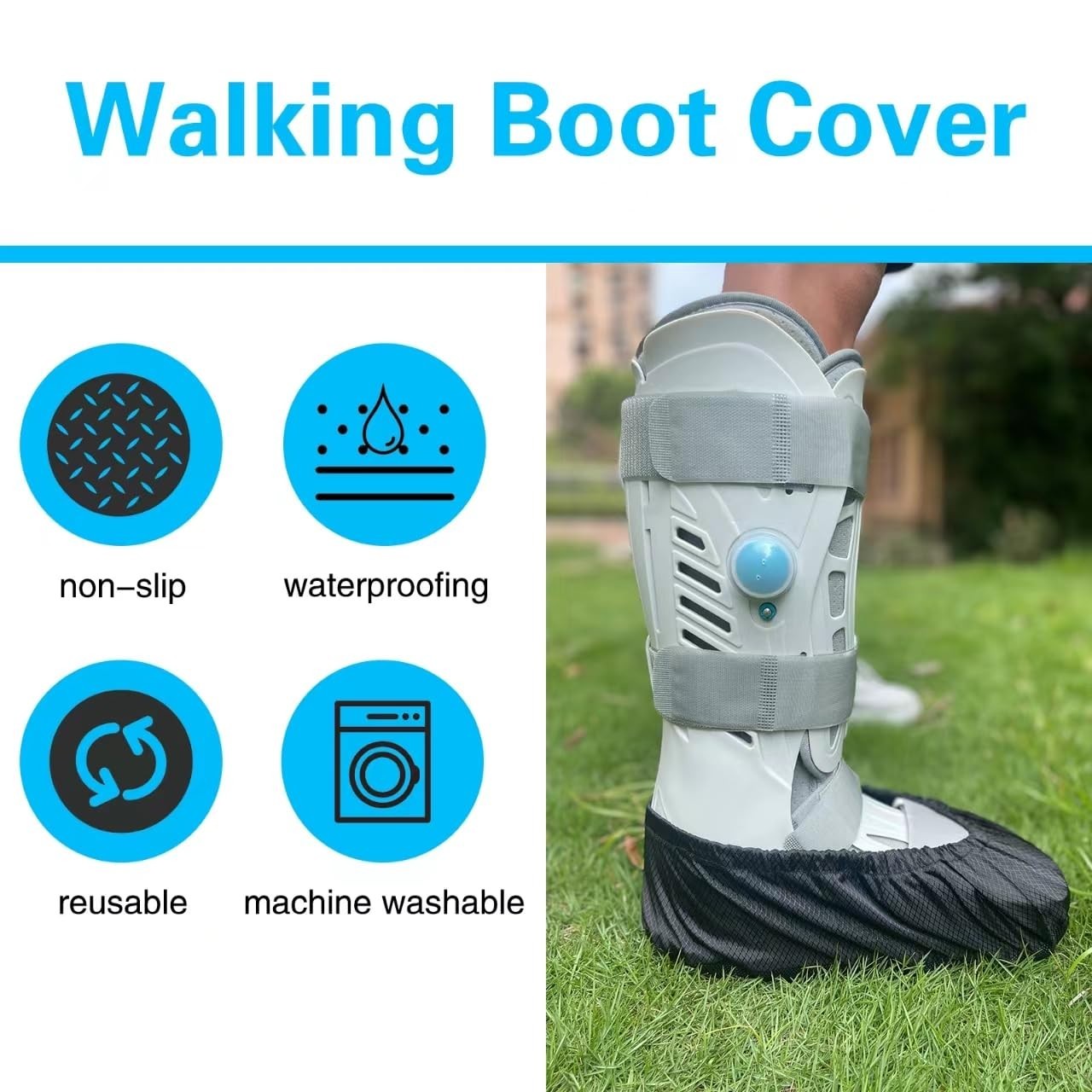 2 Pcs Waterproof Walking Boot Covers, Anti-Slip Shoe Covers for Ankle Recovery