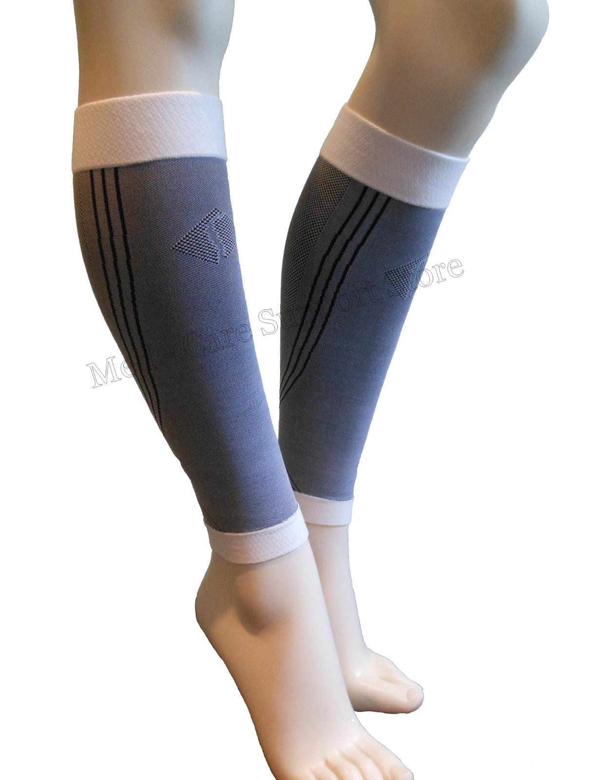 Calf Leg Running Gym Compression Sleeve Socks Shin Support Brace Guard Wh/Grey