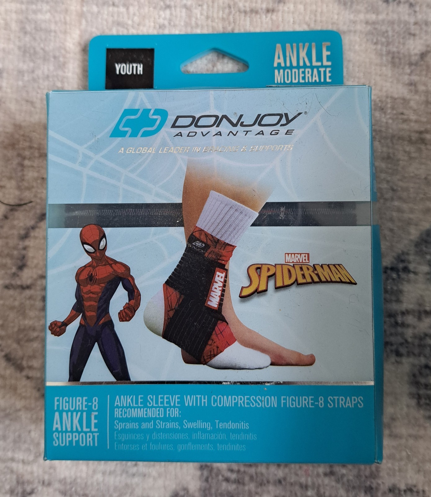 Donjoy Advantage Figure 8 Ankle Sleeve With Compression. Spiderman. Youth.