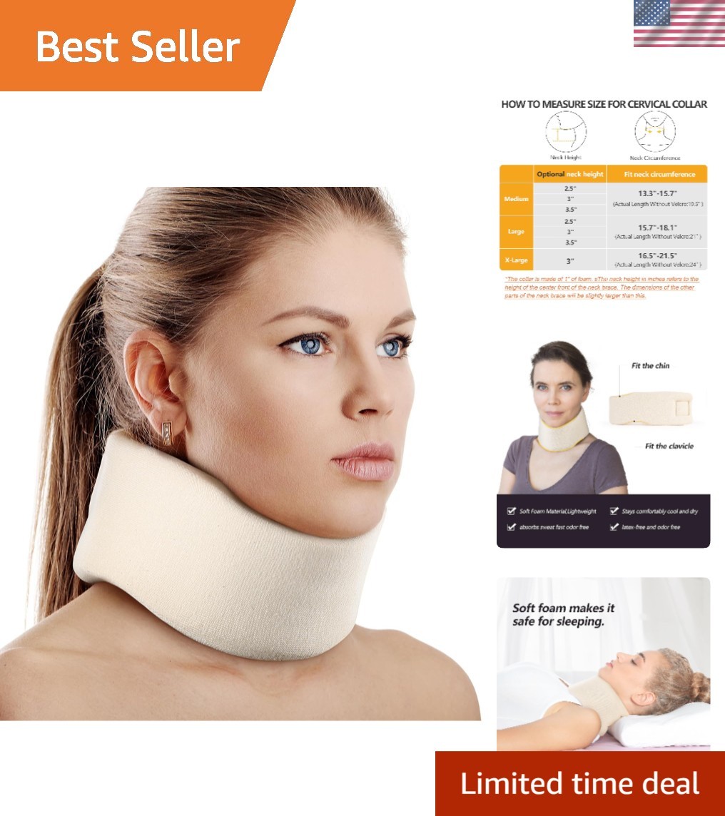 Universal Cervical Collar with Adjustable Support – Soft Foam for Sleeping