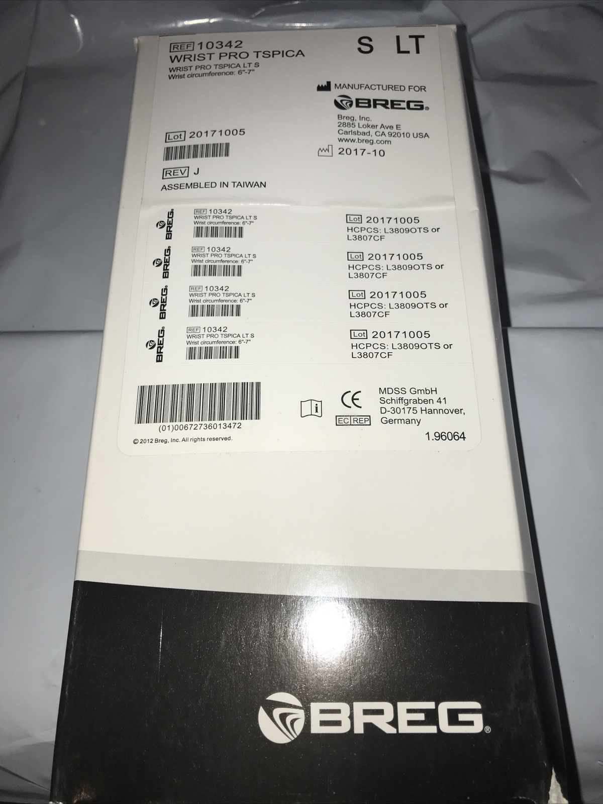 Breg Wrist Pro Brace With Thumb Spica,SMALL-LEFT . New ! Wrist Brace. 10342