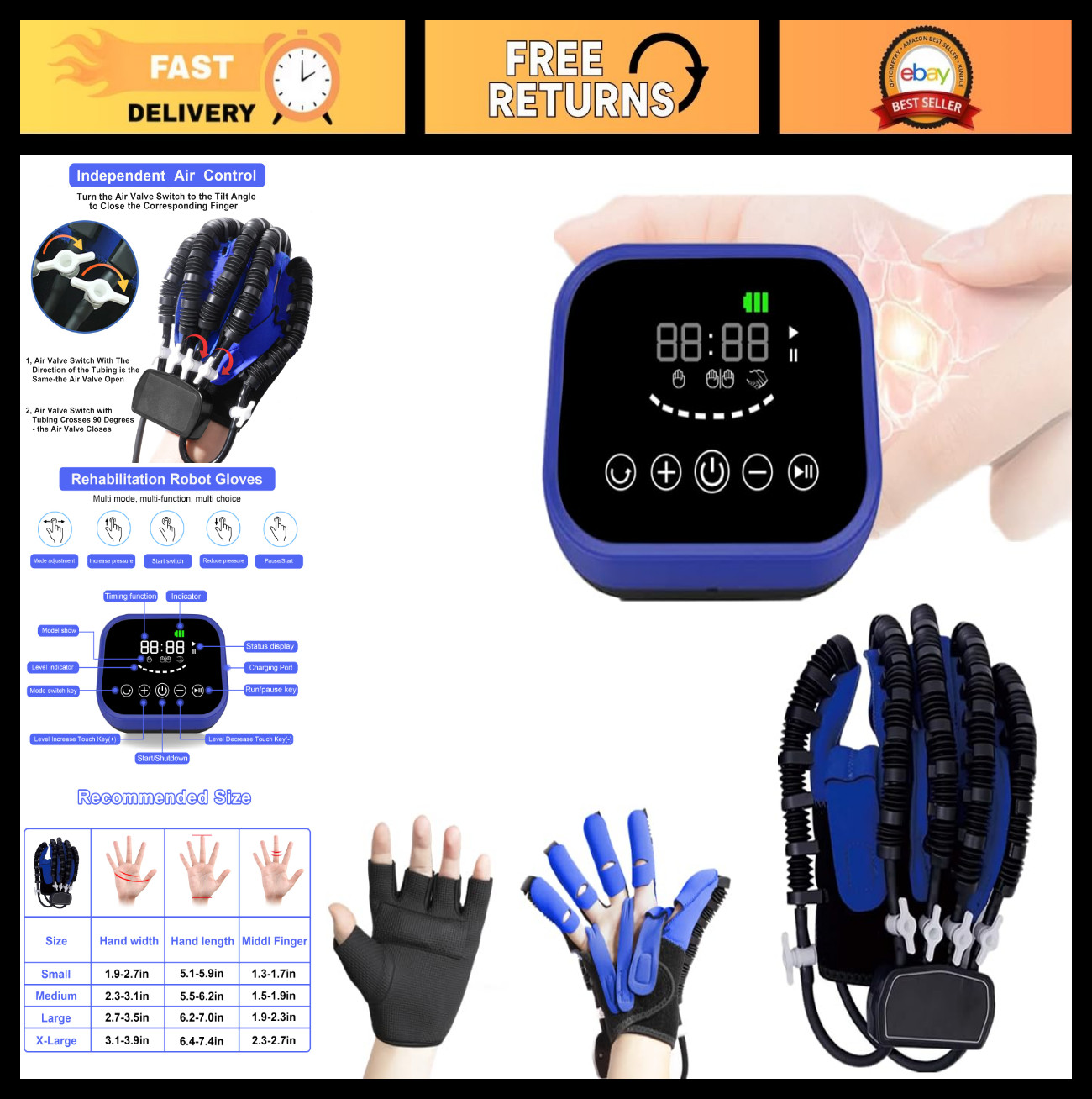 Rehabilitation Robot Gloves for Stroke Recovery, Hand Exerciser Aids, Rehab Equi
