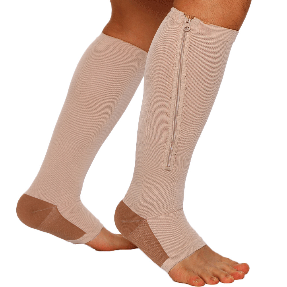 Copper Zipper Compression Socks Support Graduated Stockings Mens Women 20-30mmHg