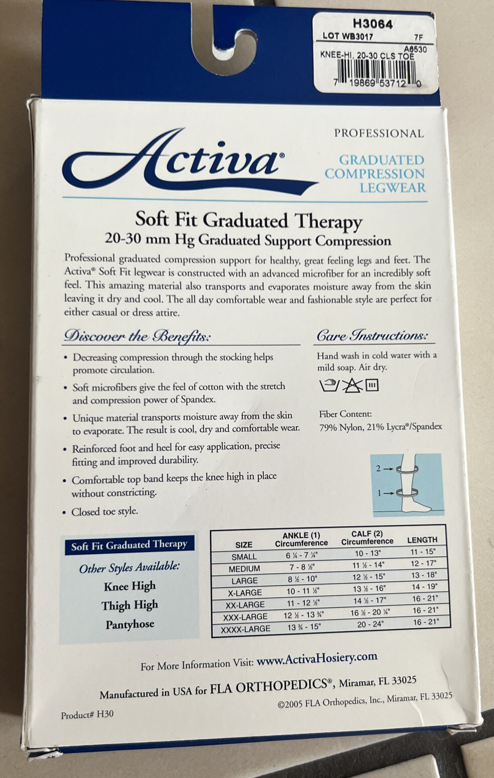 Activa Compression Knee 20-30 mmHg Supports FLA Legwear Soft Fit Softfit. black