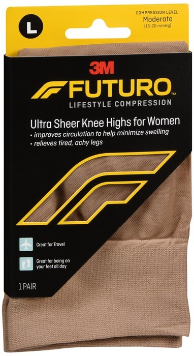 FUTURO Lifestyle Compression Ultra Sheer Knee Highs Women Moderate Large Nude L