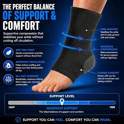 Ankle Brace Compression Sleeve 2 Pack Plantar Fasciitis Achilles Relief Men