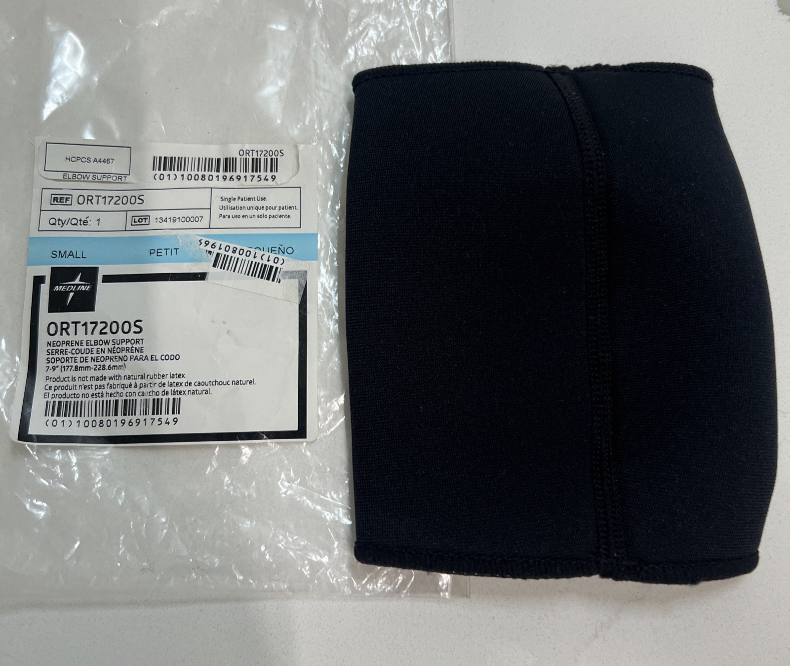 Medline Neoprene Slip On Elbow Support ORT17200S Small 7-9” Black
