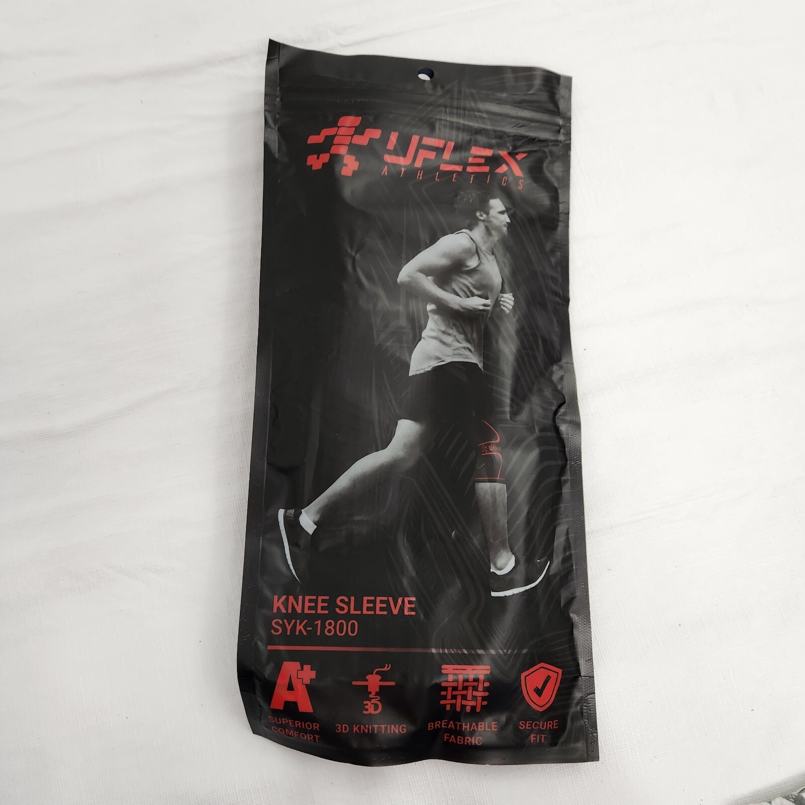 Knee Sleeve Gray Red Compression Unisex Adults One Piece Medium