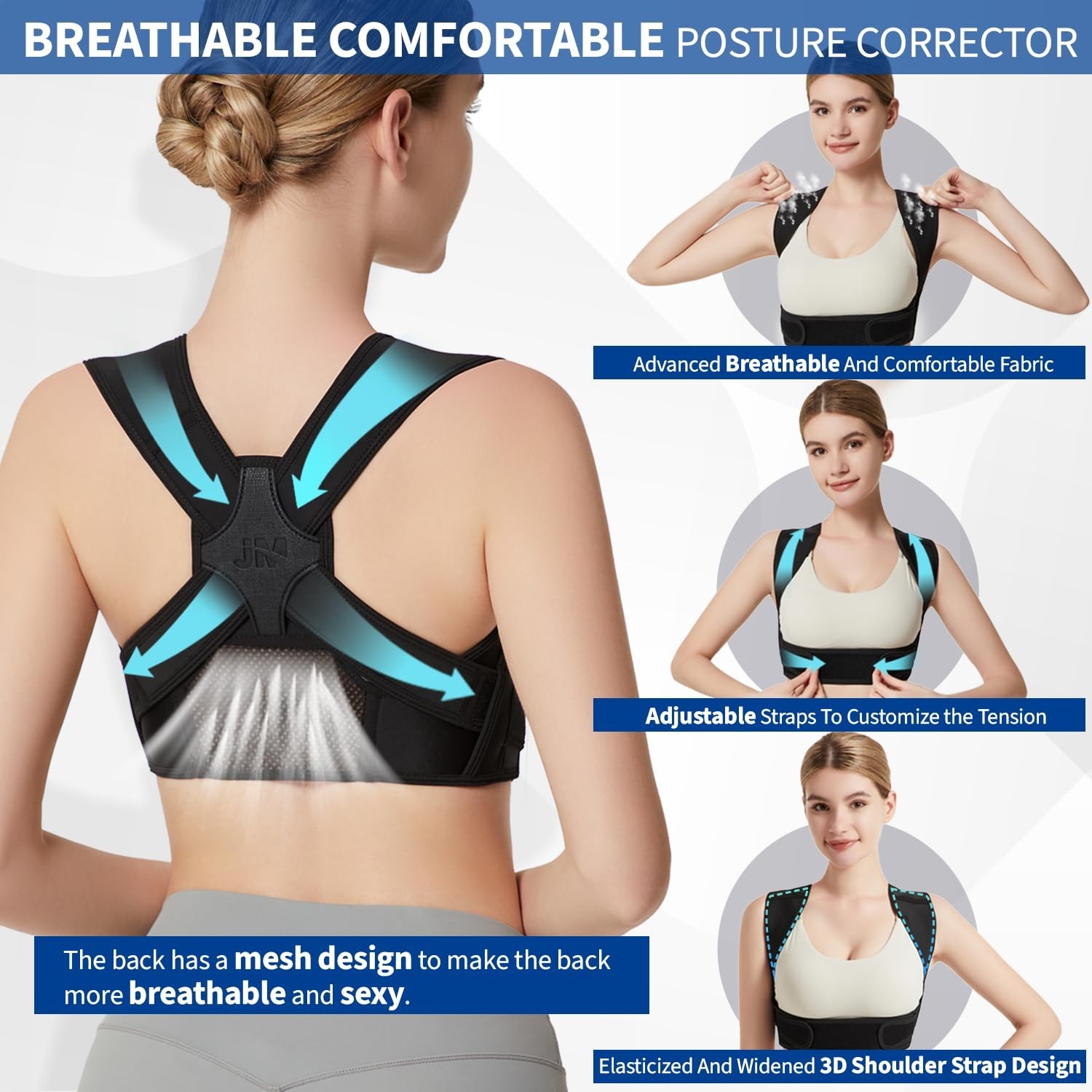 Breathable Nylon Posture Corrector – L/XL Black Support for Improved Back Health