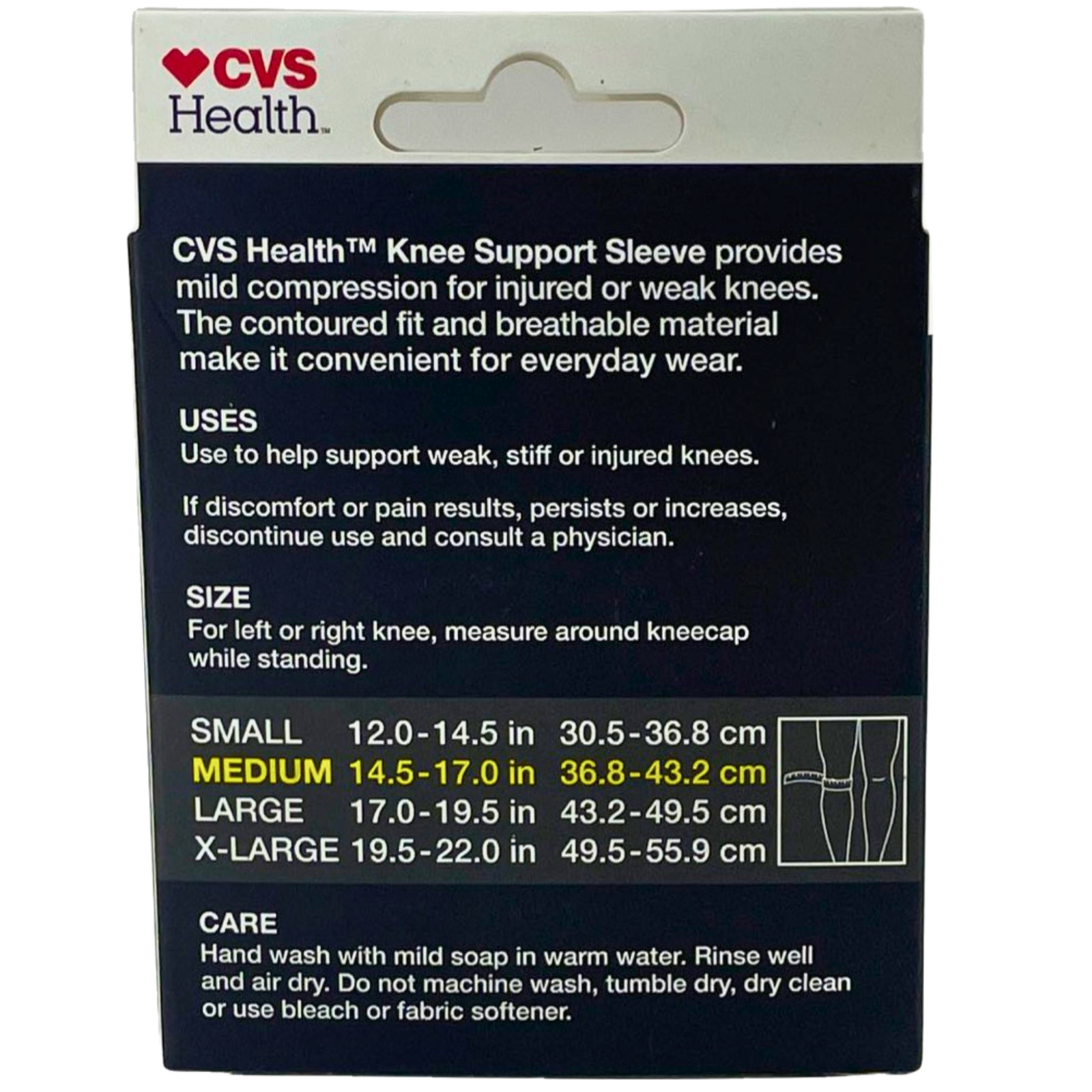 CVS Health Knee Support Sleeve Mild Compression Size Medium 14.5-17″ (3 Pack)