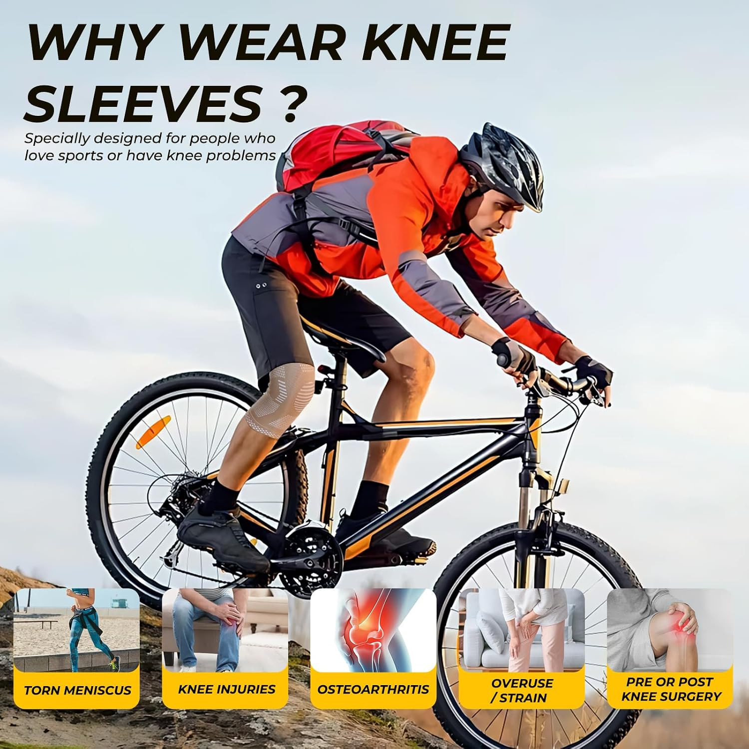 Knee Support Brace – Breathable – Men, Women, Right or Left (Beige Color, Size M