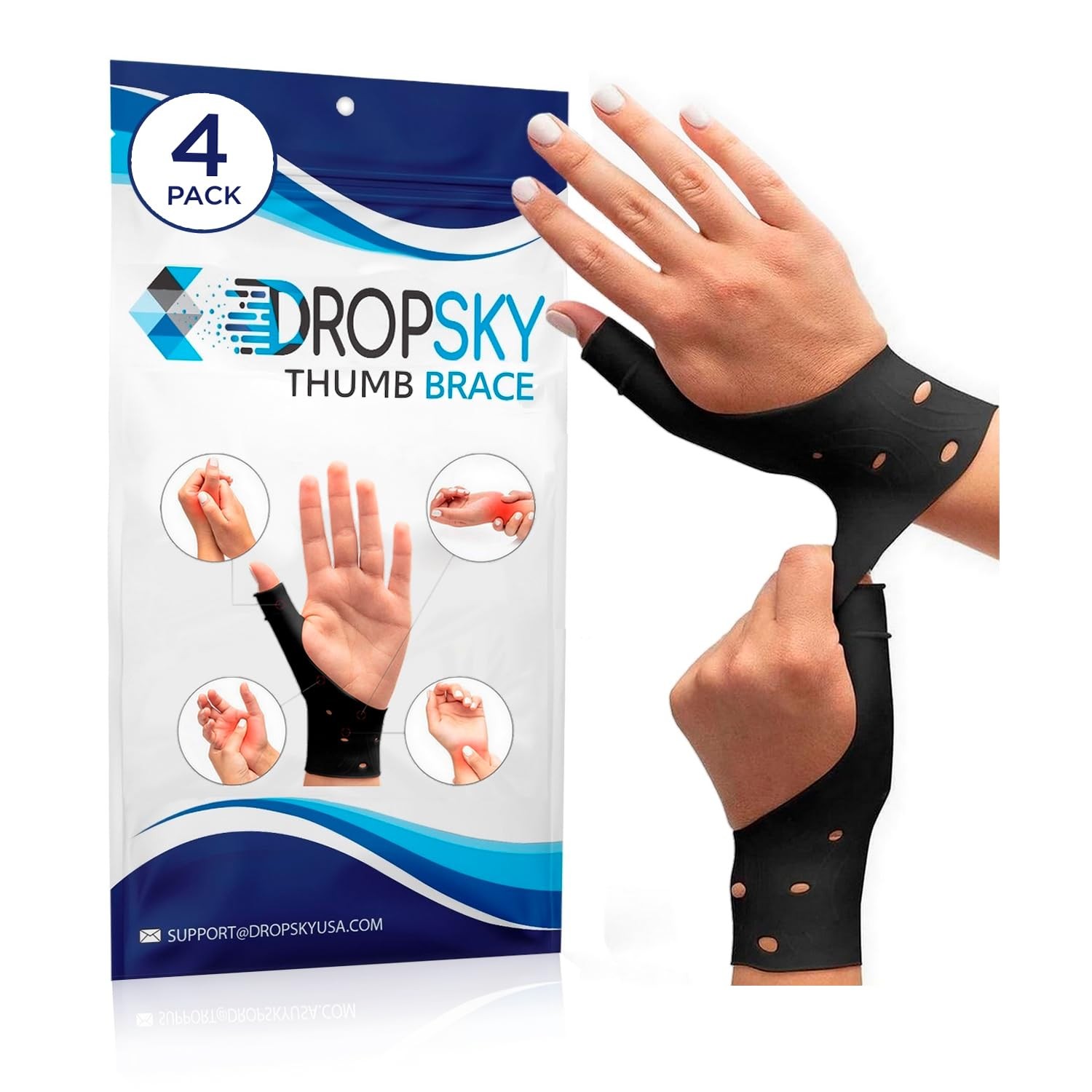 Dropsky Thumb Brace 4 Pack – Waterproof 4 Count (Pack of 1), Black