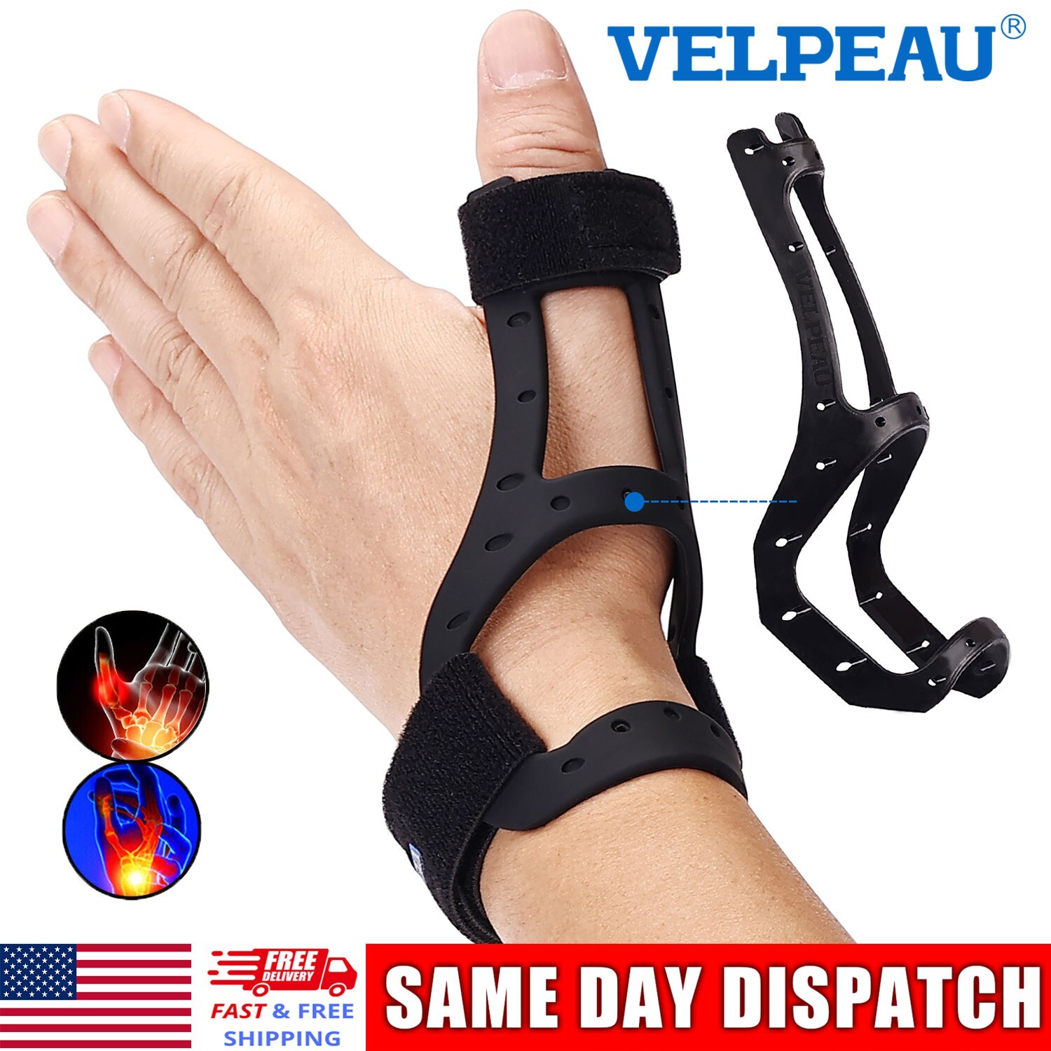 Velpeau Silicone Thumb Support Brace Waterproof Semi-rigid Splint Fits both hand