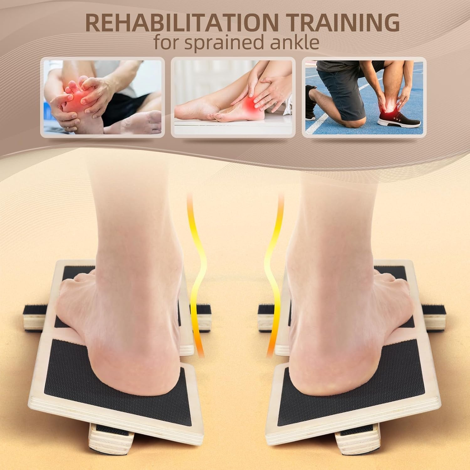 Ankle Foot Strengthener Exerciser for Sprained, Axis Board, Non-Slip Wood Wobble