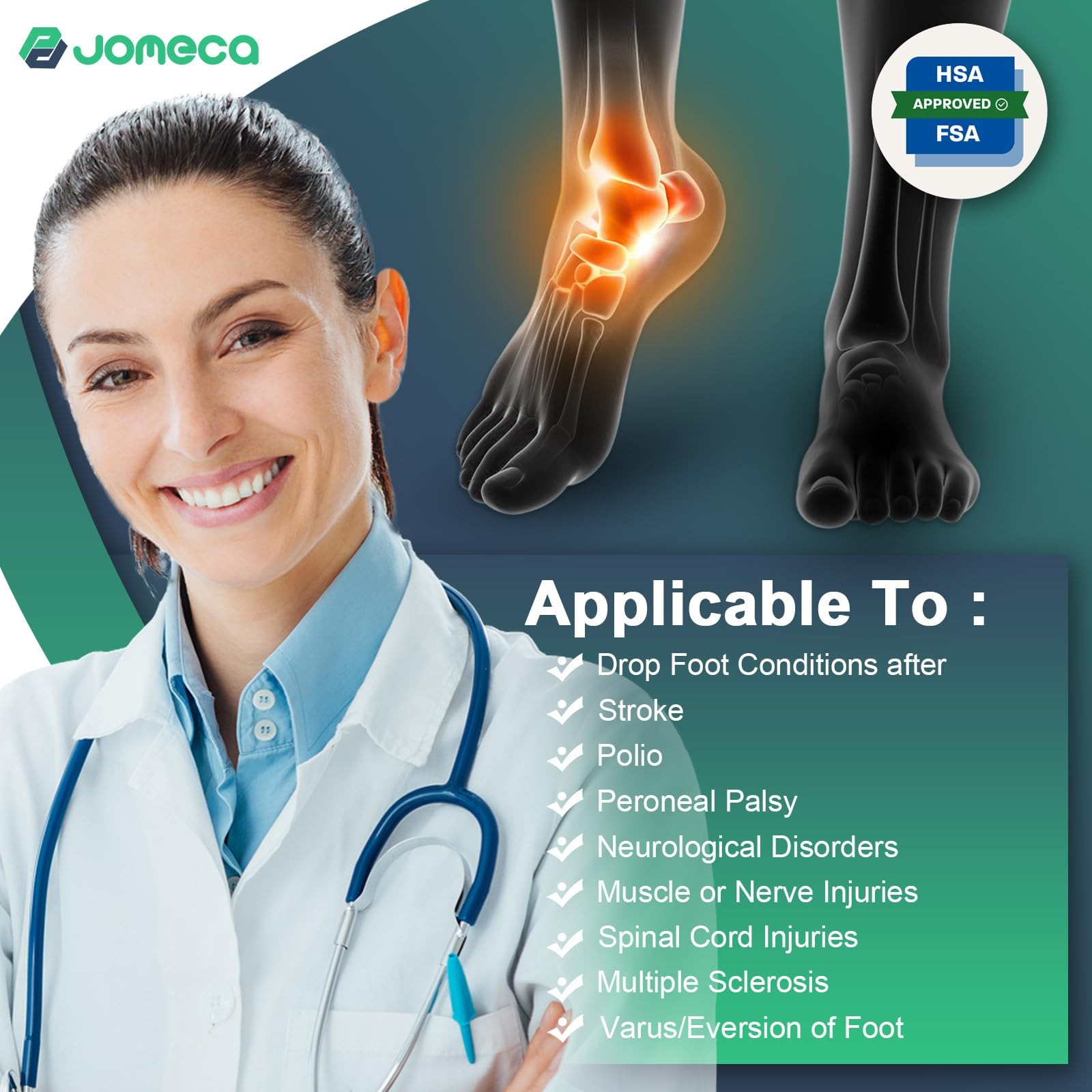 Drop Foot Brace with Arch Support Adjustable AFO Foot Orthosis Brace for Walk…
