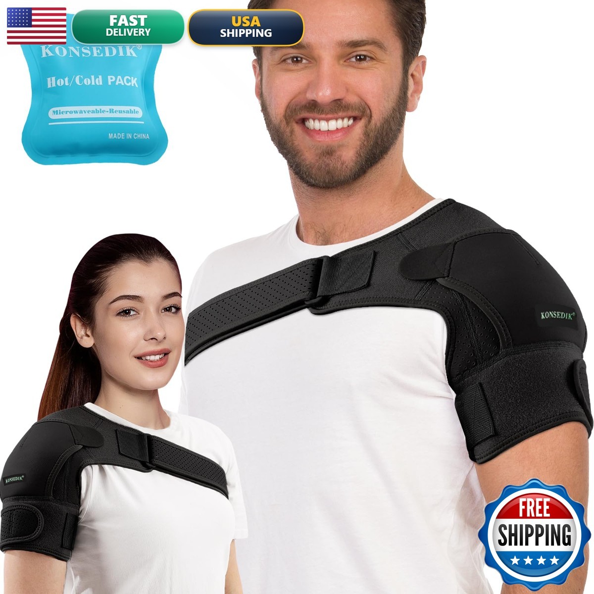 KONSEDIK Shoulder Brace Immobilizer Ice Pack,Compression Rotator Cuff Support