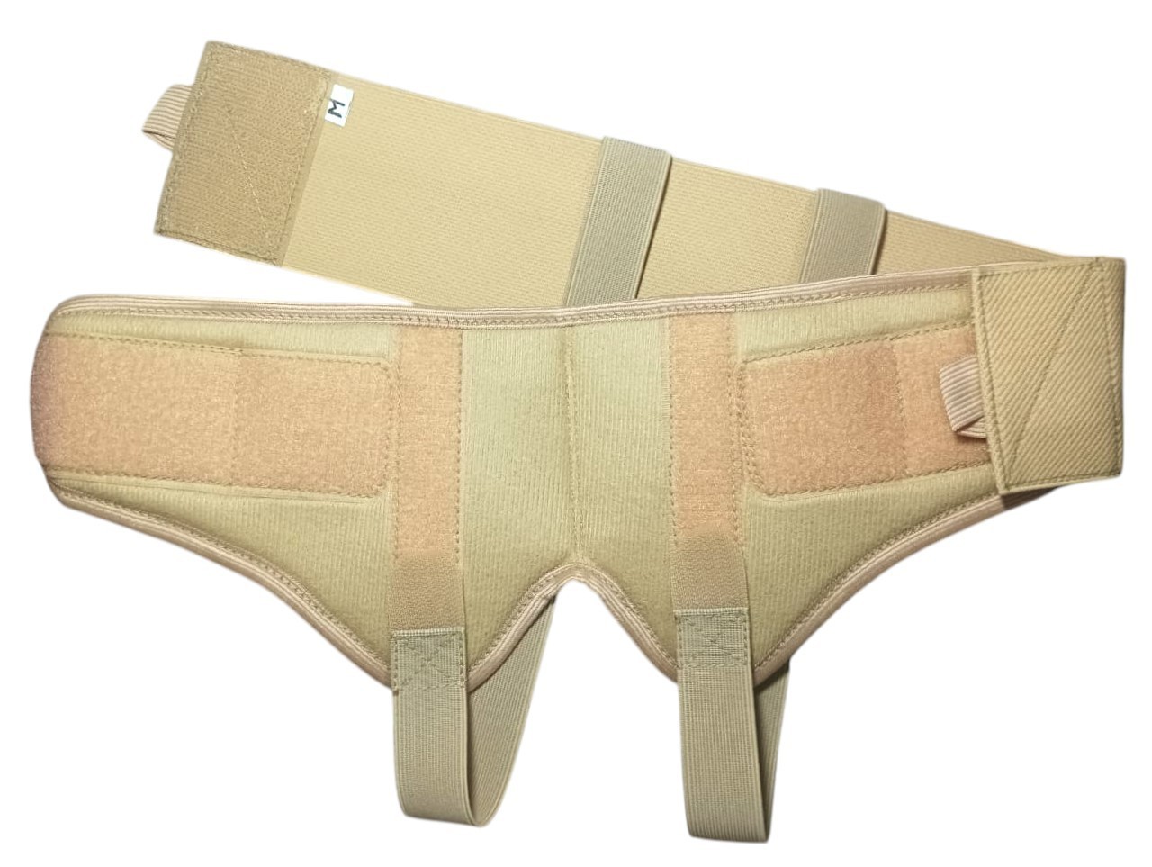 Double Inguinal Hernia Belt Support Truss Groin Strap Removable Pads Beige M }