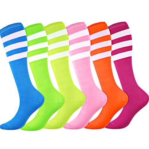 Syhood 6 Pairs Neon Knee High Socks Stretchy Roller Skate One Size Bright Color