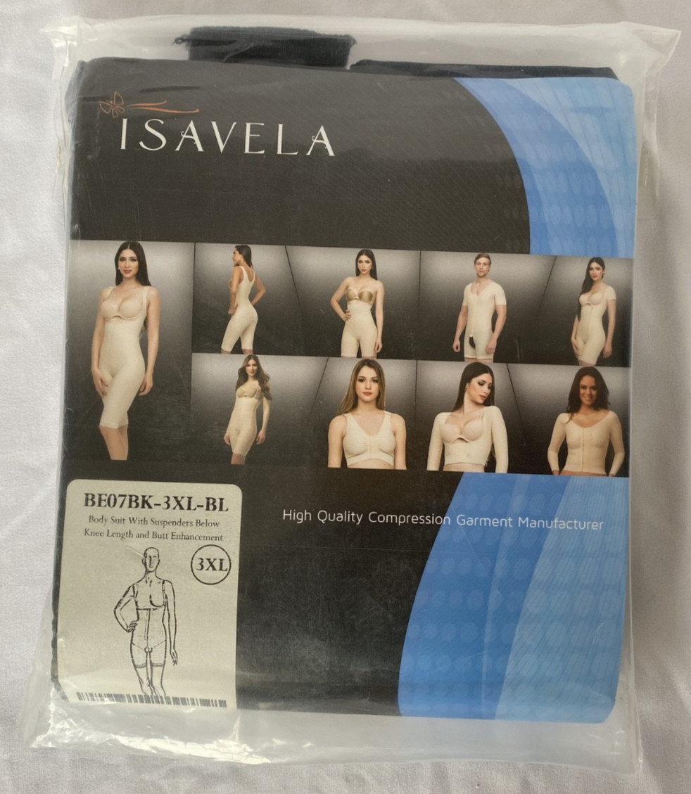 Isavela BE07BK-3XL-BL Body Suit/Suspenders Below Knee &Butt Enhancer