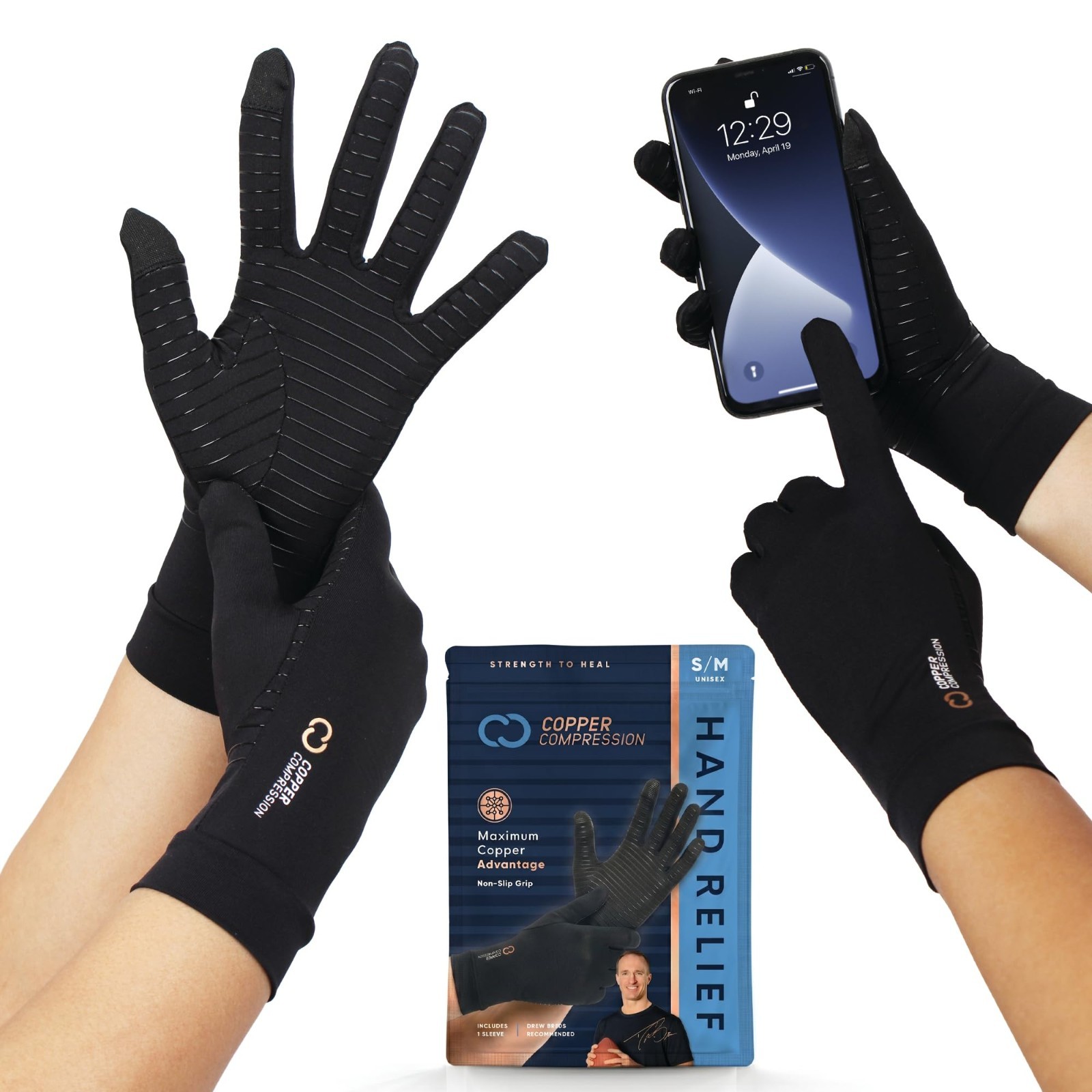 Full Finger Compression Arthritis Gloves – Touch Screen – Pain Relief for Carpal