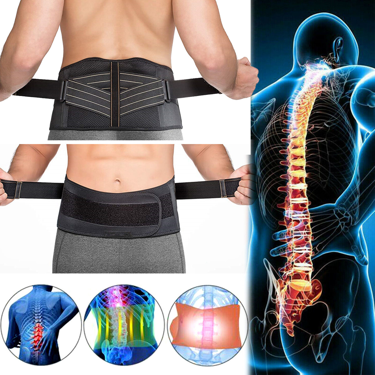 Lower Back Lumbar Support Belt Brace Rapid Relief With Hot and Cold Therapy