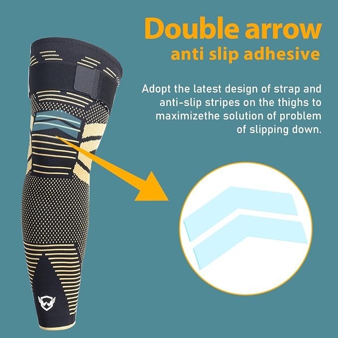 Full Leg Compression Sleeve Pair Copper Knee Sleeves Anti Slip Compression St…