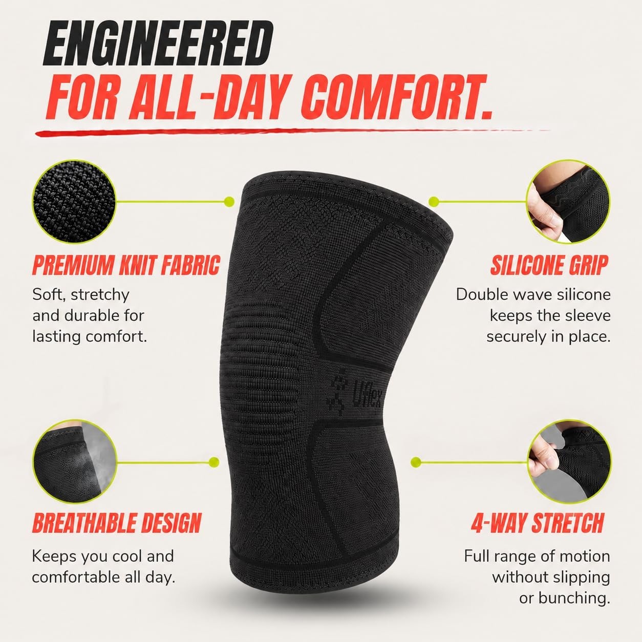 Knee Compression Sleeve Support Wrap for Arthritis Pain Relief, Sports Recovery,
