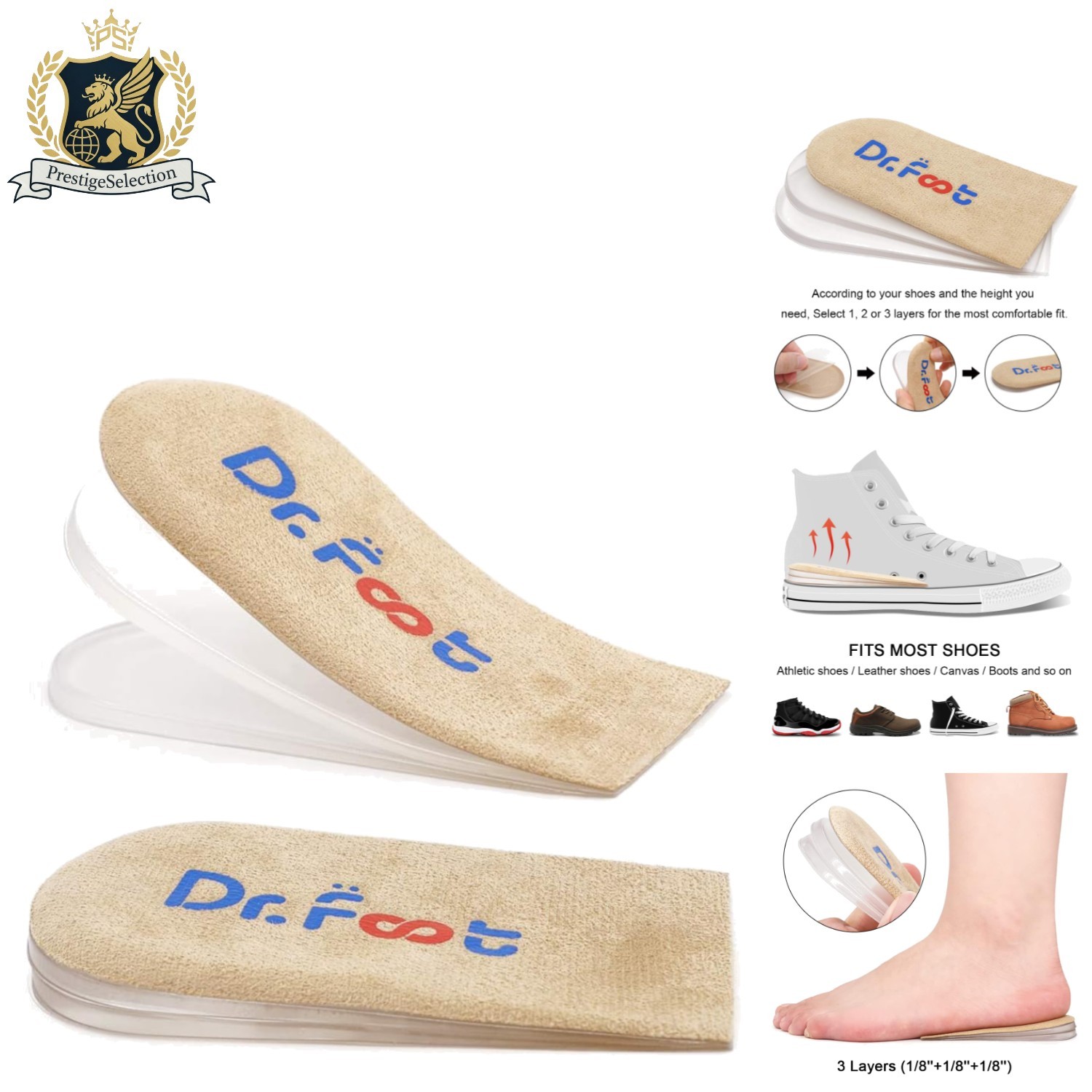 Beige Heel Lift Inserts – Pain Relief for Achilles Tendonitis & More