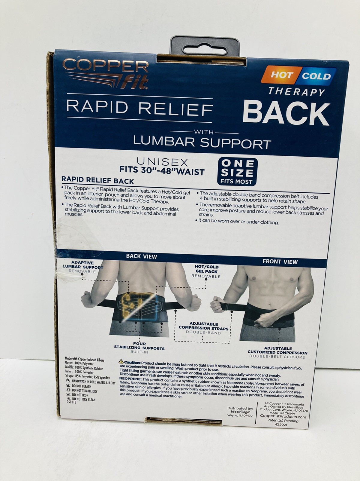 Copper Fit Back Support Rapid Relief Unisex One Size Fits 30” – 48”