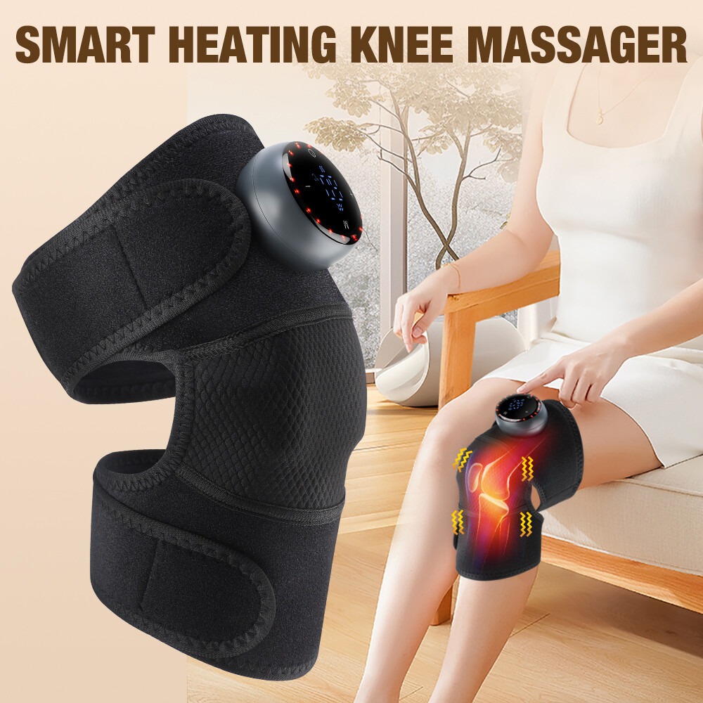 USB Electric Shoulder Brace Heated Knee Massager Vibration Massage Black Support