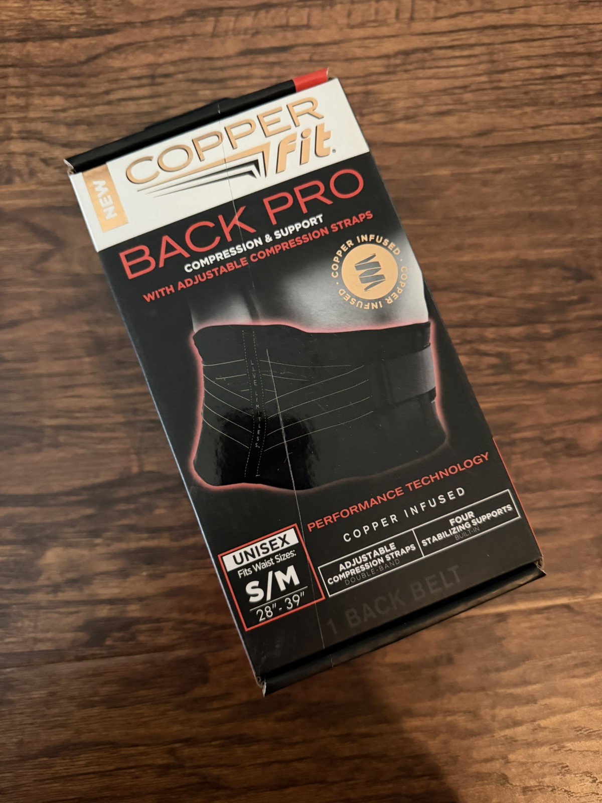 New Copper Fit Back Pro Compression Support Belt Adjustable Straps S/M 28″-39″
