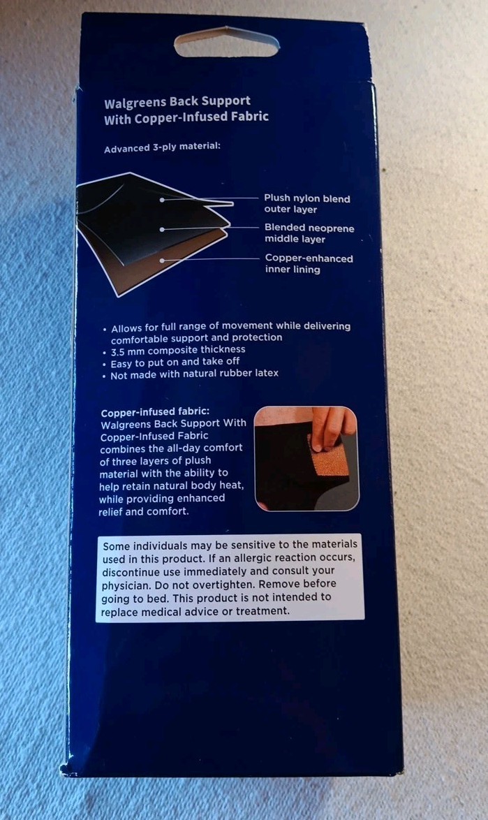Walgreens Back Support – with Copper-Infused Fabric – Adjustable One Size (YY4)