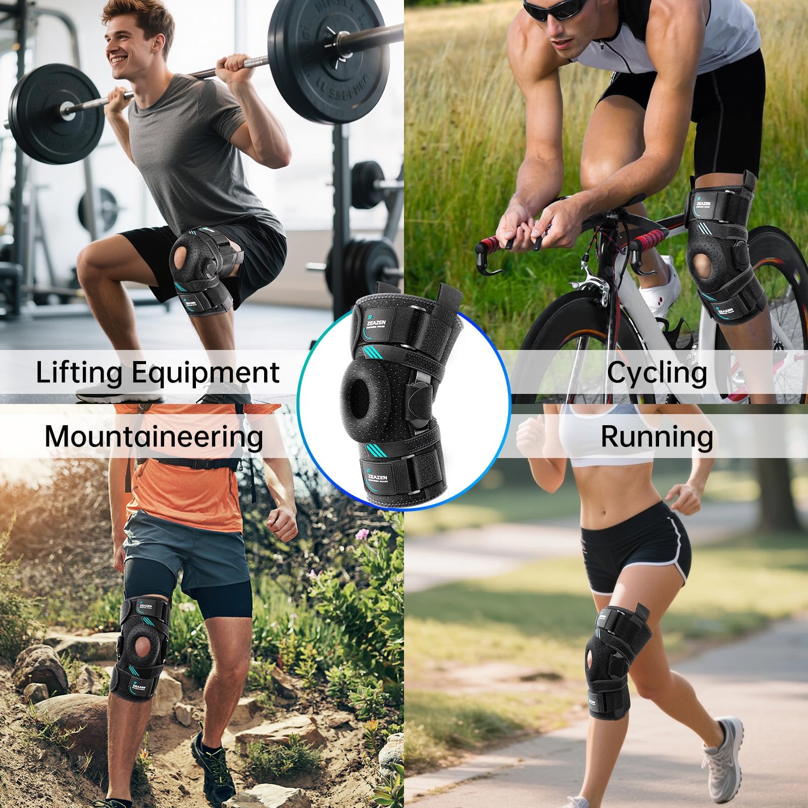 ZEAZEN Hinged Knee Brace with Dual Hinges & Patella Compression Large, Black